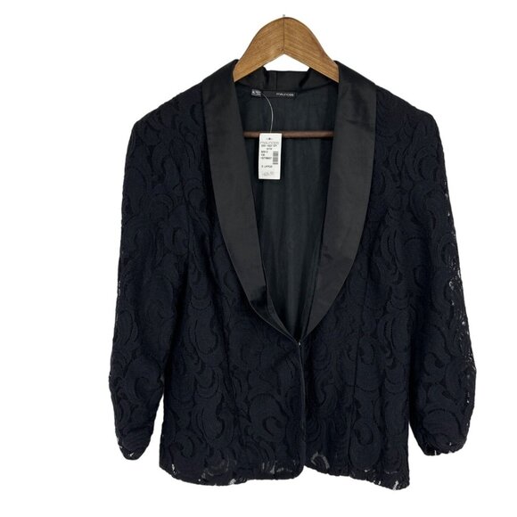 Maurices Long Sleeve Satin Lapel Lace Overlay Hook and Eye Close Blazer Sz XL - Picture 1 of 9
